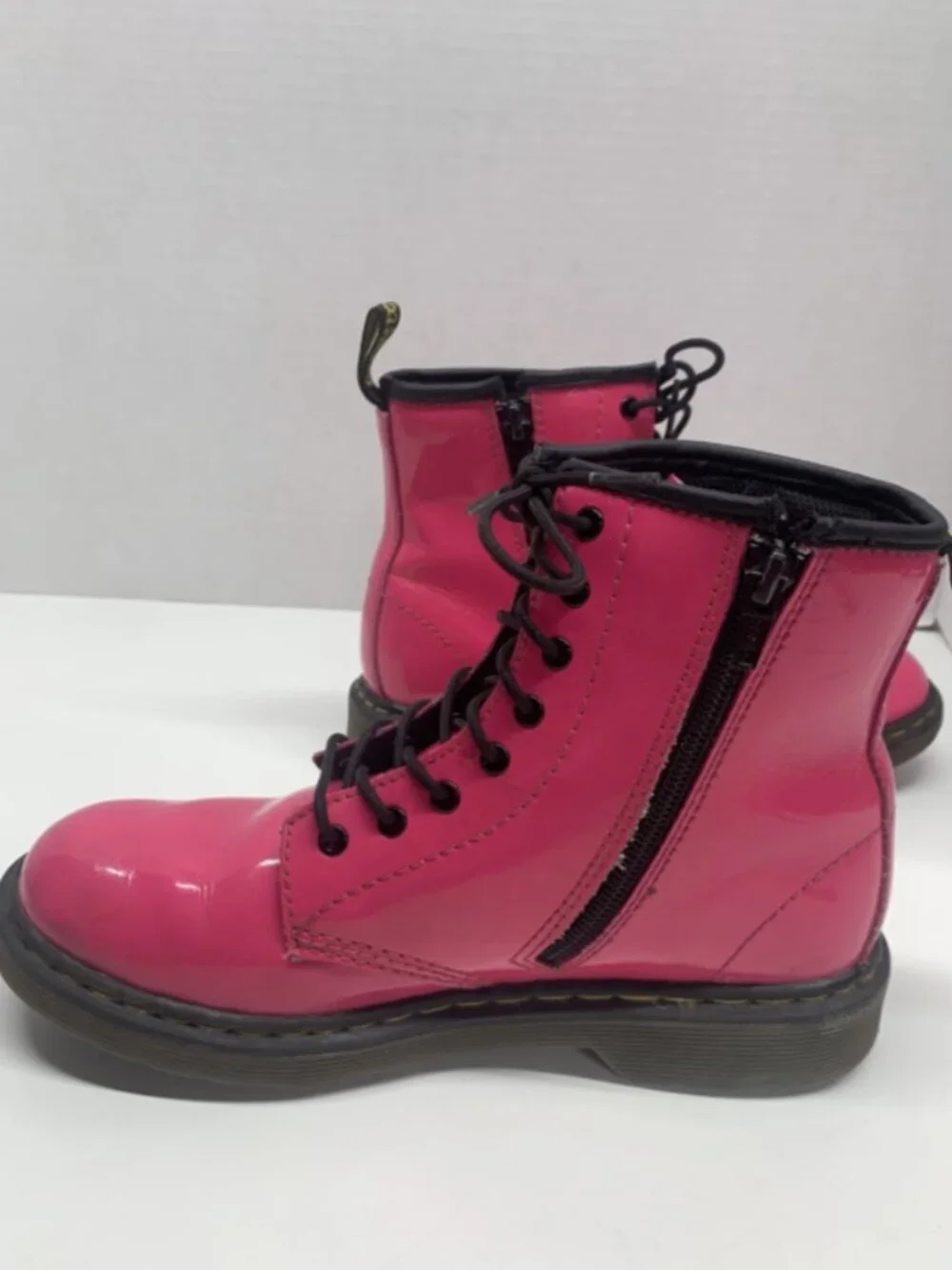 Dr Martens Boots Combat Boot Docs Shiny Patent Leather Lace Up Hot Pink Womens 5